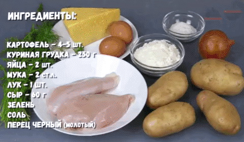 картофельные деруны с курицей, гиф блюда с рецептом