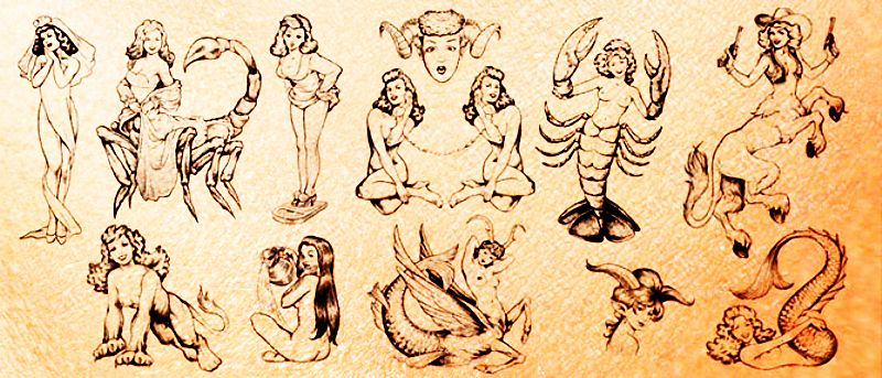 старый рисунок эротических знаков Зодиака
