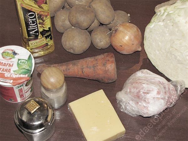 фото ингредиентов для приготовления картофельной запеканки с фаршем