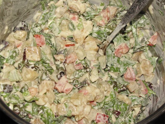 салат из кабачков тщательно перемешать, фото приготовления