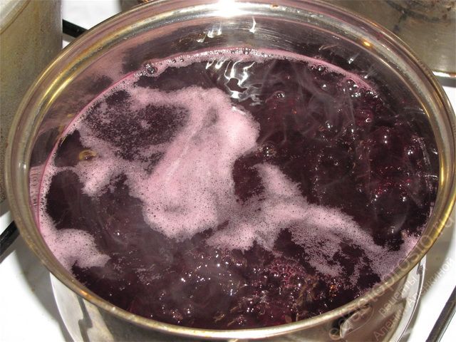 Довести до температуры кипения, фото приготовления виноградного сока на зиму