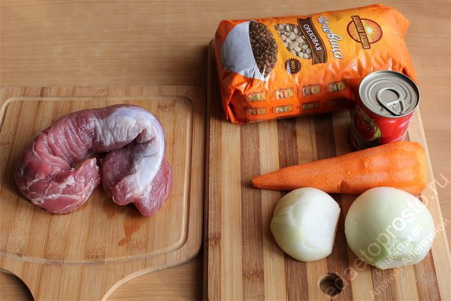 фото ингредиентов для приготовления чечевицы в мультиварке тушеной с мясом и овощами