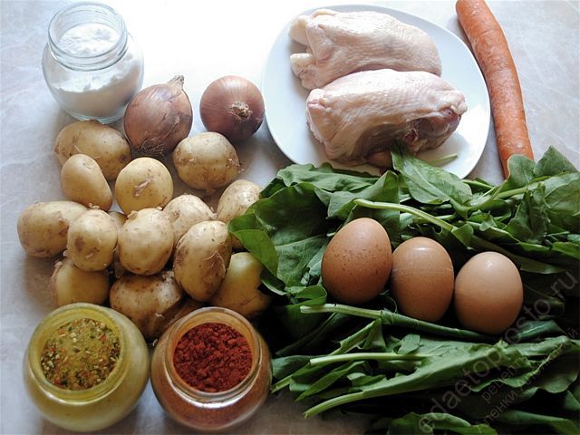 фото исходных продуктов для приготовления щавелевого супа с яйцом