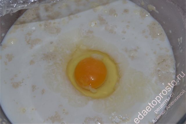 разбить яйцо в миску с опарой