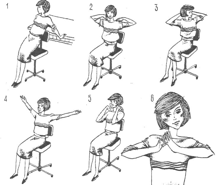 рисунок упражнений гимнастики для женщин сидя на стуле