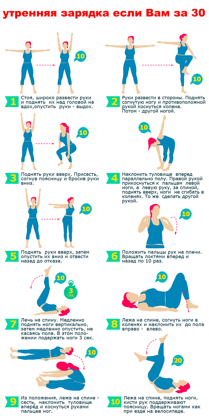 рисунок с упражнениями утренней гимнастики для зрелых женщин за 30