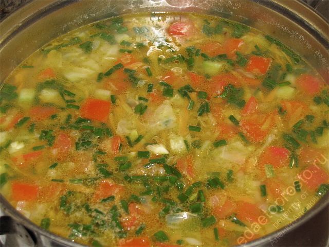 фото готового овощного супа в кастрюле