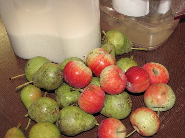 фото исходных продуктов для компота из груш и яблок на зиму