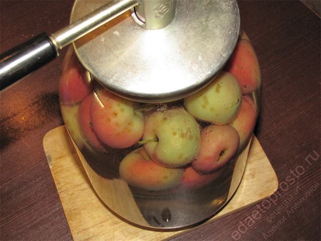 Закатать банку с яблочным компотом крышкой, фото заготовки