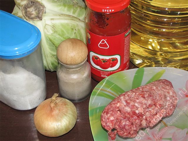 фото ингредиентов для начинки кулебяки с мясом и капустой