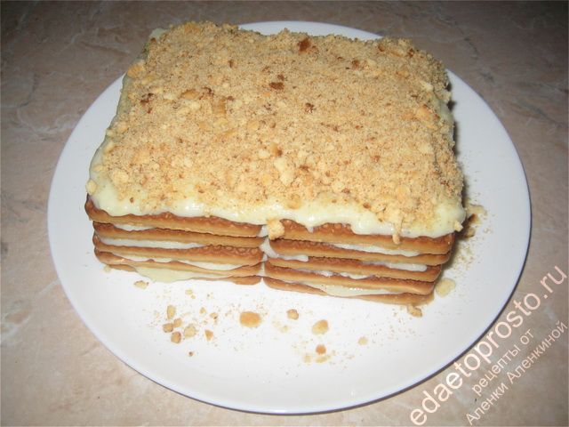 Торт из печенья со всех сторон декорировать крошкой их печенья, фото готового торта из печенья