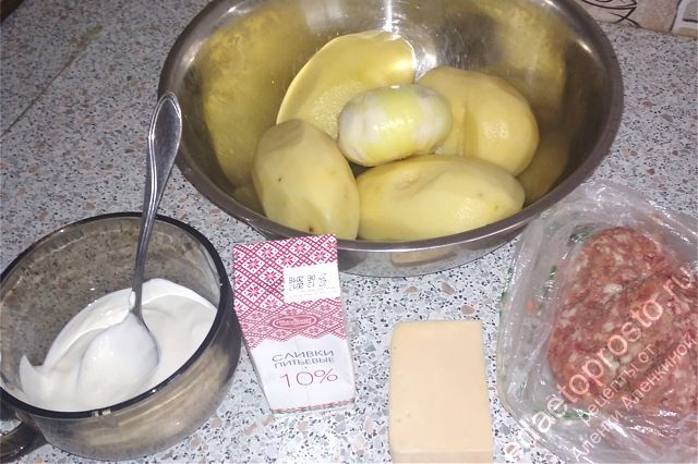 фото исходных продуктов для приготовления картофельных шариков с фаршем
